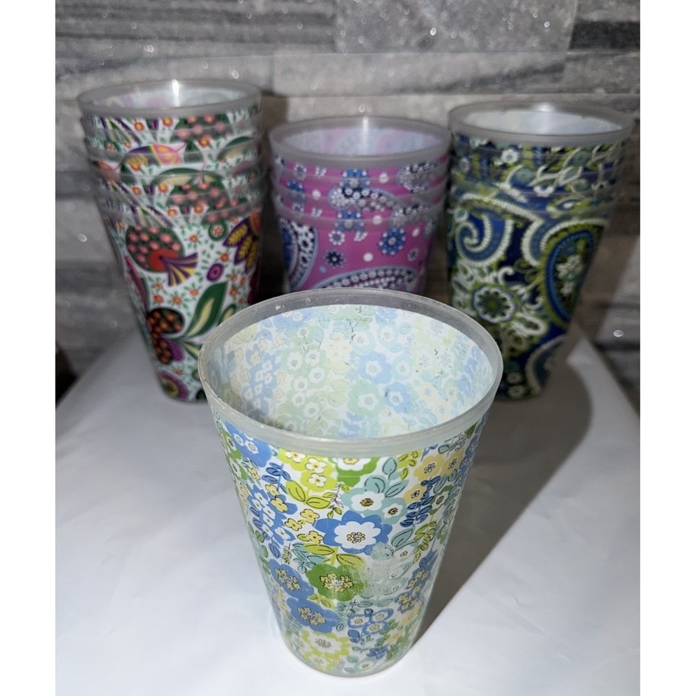 Vera Bradley Party Cups Set of 16 mixed lot Reusable Plastic Drinking Cups